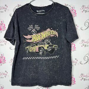 Hot wheels tshirt acid wash black grey white logo hot wheels car 2021 Mattel